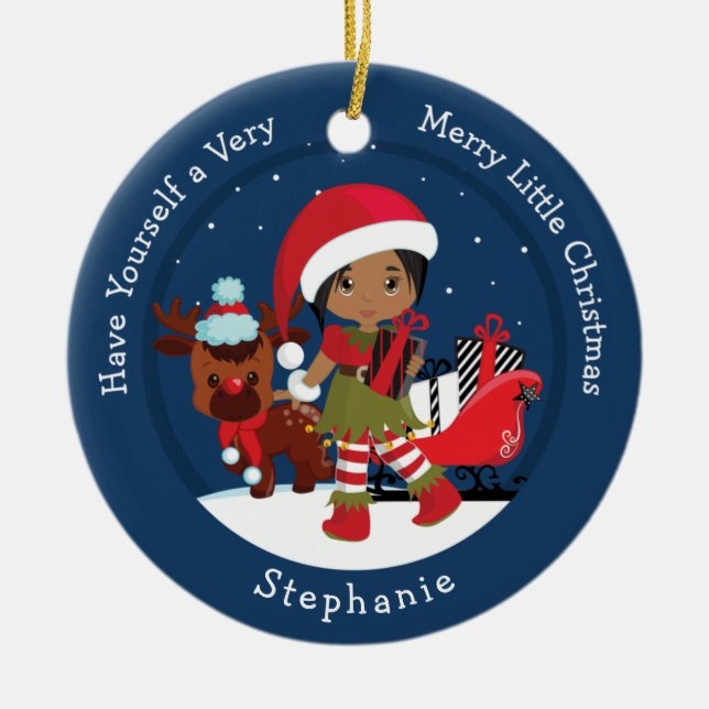 Multicultural Girl Elf Keramik Ornament (Vorne)