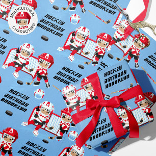Multicultural Girl Hockey Geburtstag Personalisier Geschenkpapier