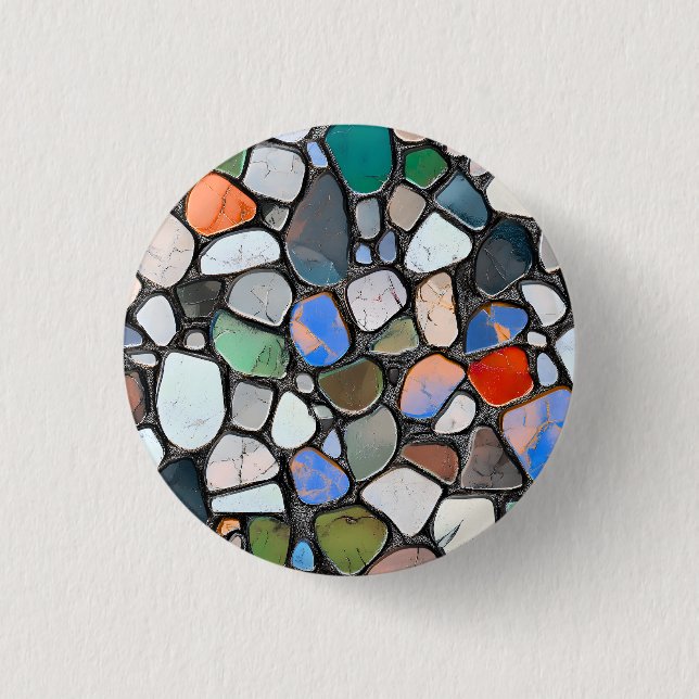 Multifarbene Steinmosaikmuster Button (Vorderseite)