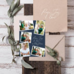 MultiFoto Moderne, elegante Schrift blau Feiertagskarte<br><div class="desc">Moderne minimale stilvolle Multi-Foto-Wohngestaltung elegante Drehbuch-Text Ruhe,  Freude und Liebe Weihnachtskarte,  ideal Jubiläum. Moderne Trend marineblau Farbe kann geändert werden.</div>