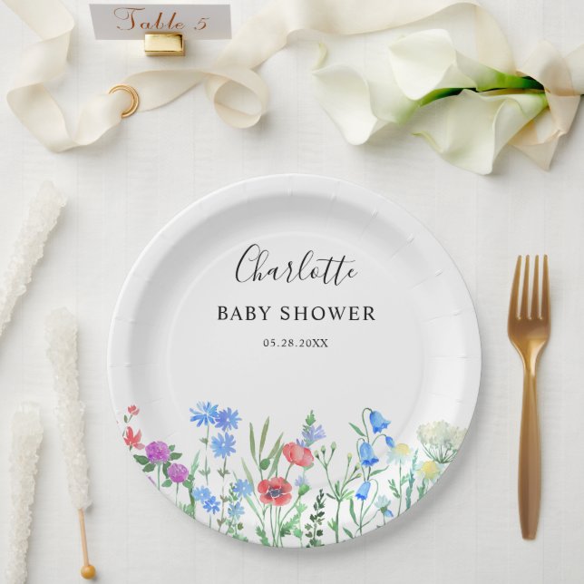 Multihued Wildflower Baby Shower Celebration Pappteller (Hochzeit)