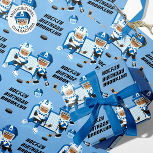 Multikulturelle Boy Hockey Geburtstag Personalisie Geschenkpapier