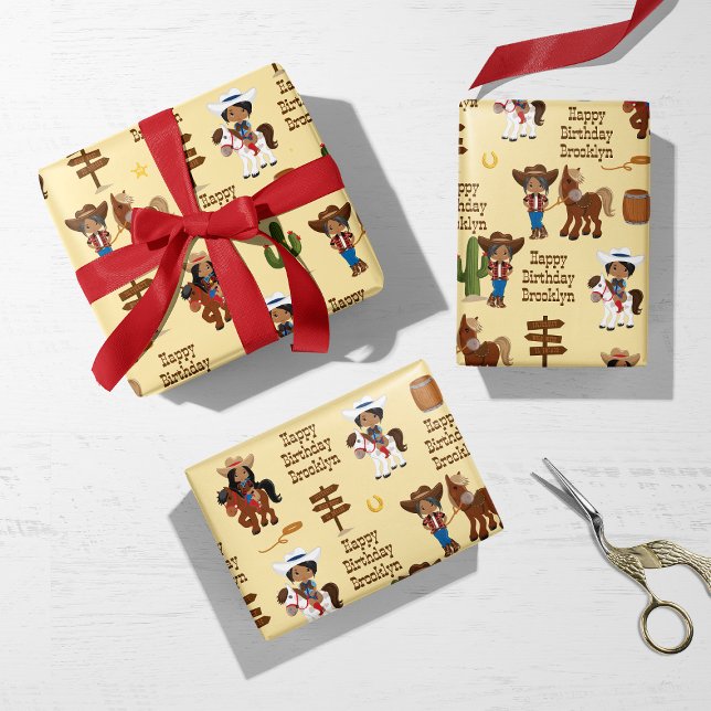 Multikulturelle Cowgirl Personalisiert Geschenkpapier Set (Von Creator hochgeladen)