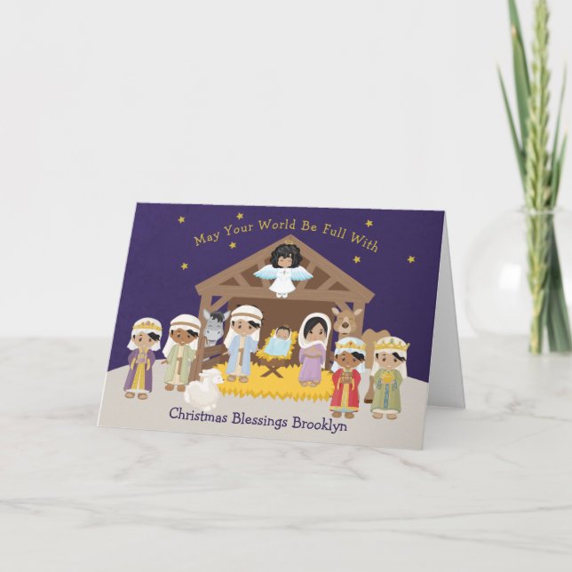 Multikulturelle Weihnachtskrippe Feiertagskarte (Vorderseite)
