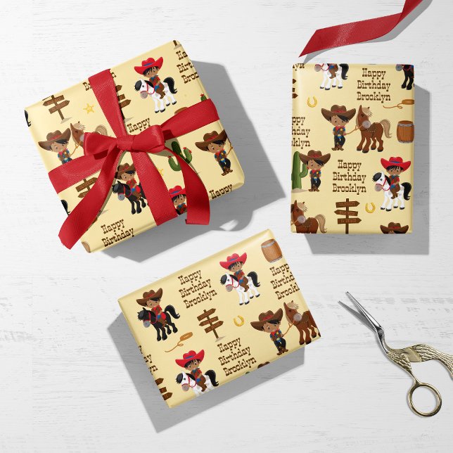 Multikultureller Cowboy Personalisiert Geschenkpapier Set (Von Creator hochgeladen)