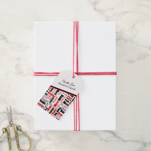 Multilingual danke Ihnen Red Black Typografy Geschenkanhänger (Mit Garn)