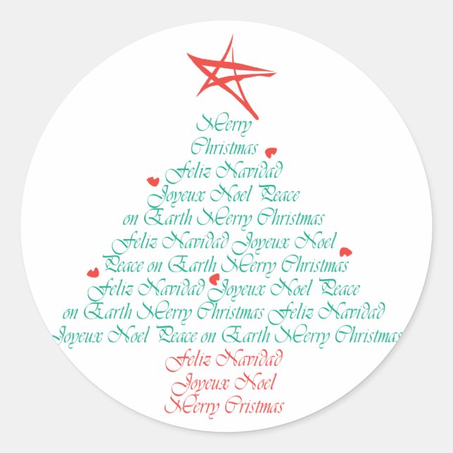 Multilingual Frohe Weihnachten! Runder Aufkleber (Vorderseite)