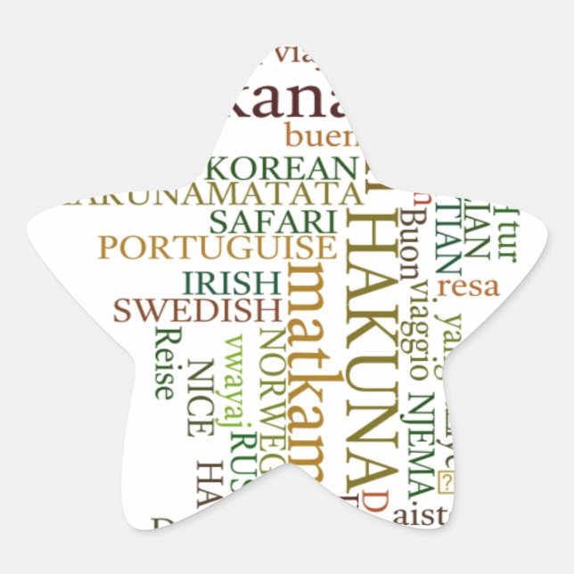 Multilingual Hakuna Matata Global Word Cloud Art Stern-Aufkleber (Vorderseite)