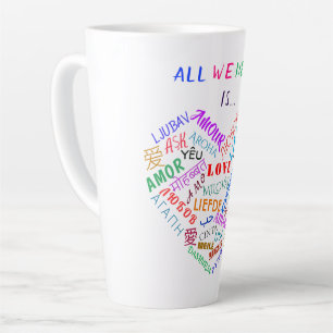 Multilingual Heart Love Texte Latte Mug Cadeau