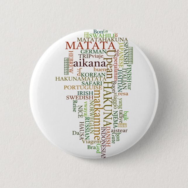 Multilinguale Hakuna Matata Globale Wortwolken-Kun Button (Vorderseite)