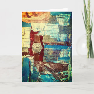 Multimedia-Zerrissene Kunstcollage mit Armbanduhr  Karte
