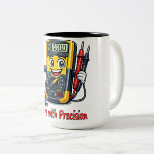Multimeter Cartoon-Maskottchen Messen mit Präzisio Zweifarbige Tasse