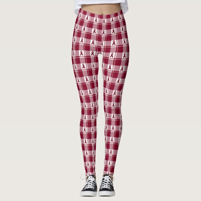 Multiple Myeloma Cancer Awareness Burgundy Plaid Leggings (Vorderseite)