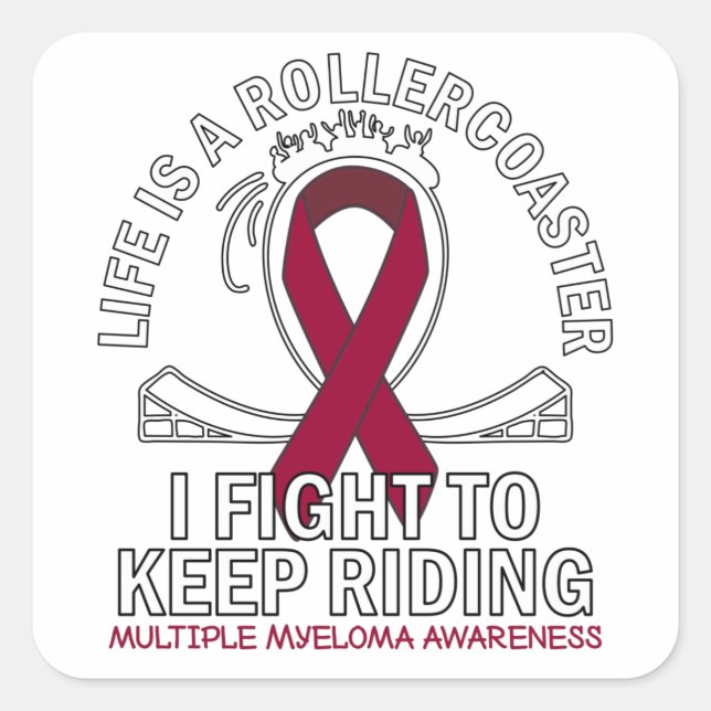 Multiple Myeloma cancer awareness burgundy ribbon Quadratischer Aufkleber (Vorderseite)