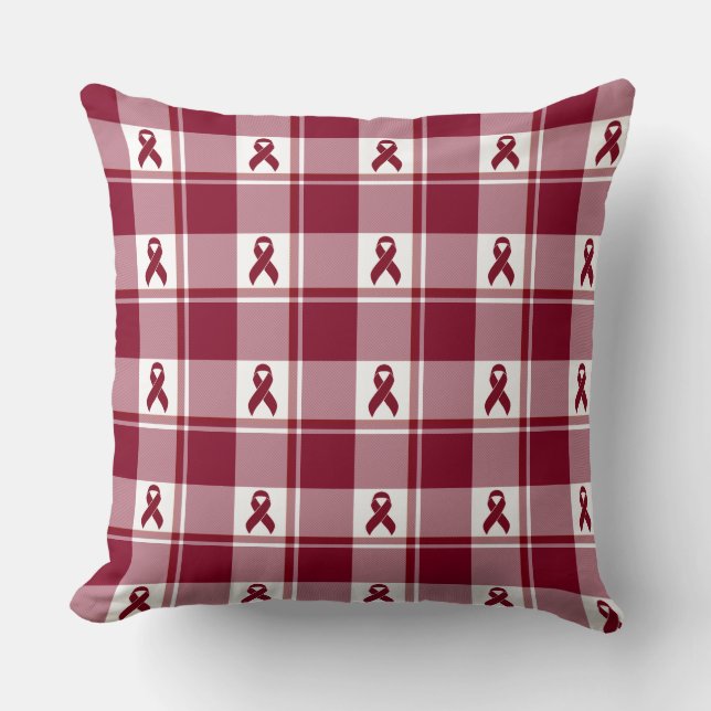 Multiple Myeloma Cancer Awareness Plaid Burgundy Kissen (Vorderseite)