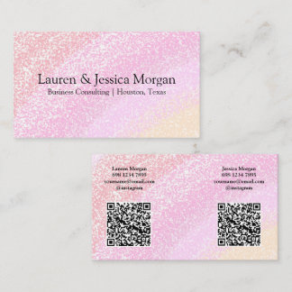 Multiple QR Code 2 Names & Contact Pink Glitter Visitenkarte