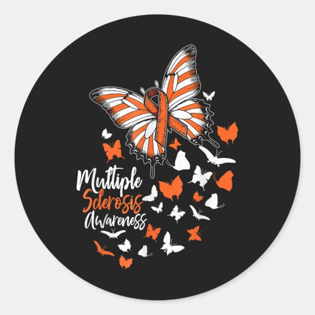 Multiple Sklerose Awareness Butterfly Orange Ribb Runder Aufkleber (Vorderseite)