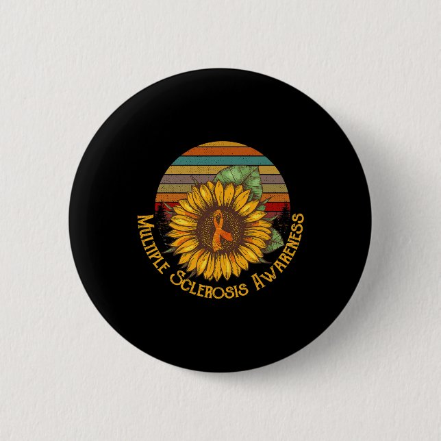 Multiple Sklerose Bewusstsein Sonnenblumen Frau Aw Button (Vorderseite)