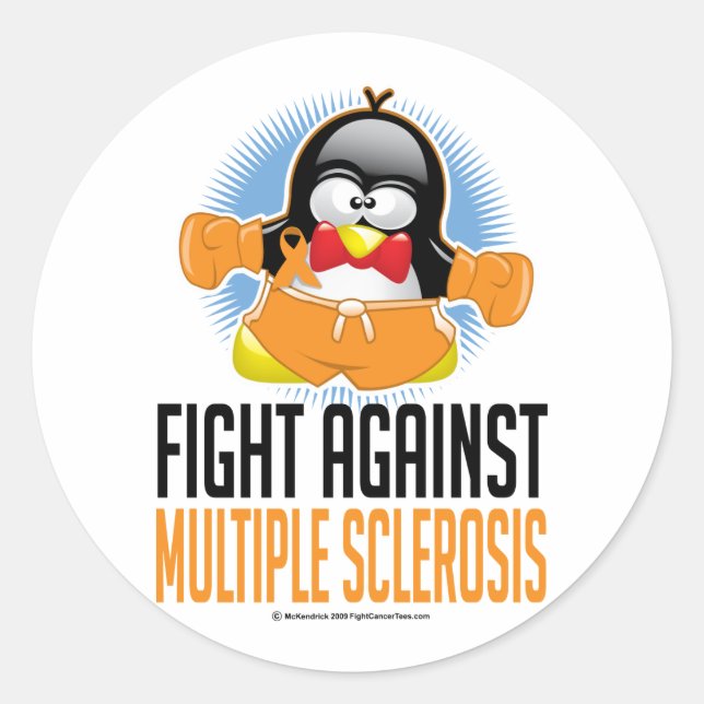 Multiple Sklerose Boxing Pinguin Runder Aufkleber (Vorderseite)
