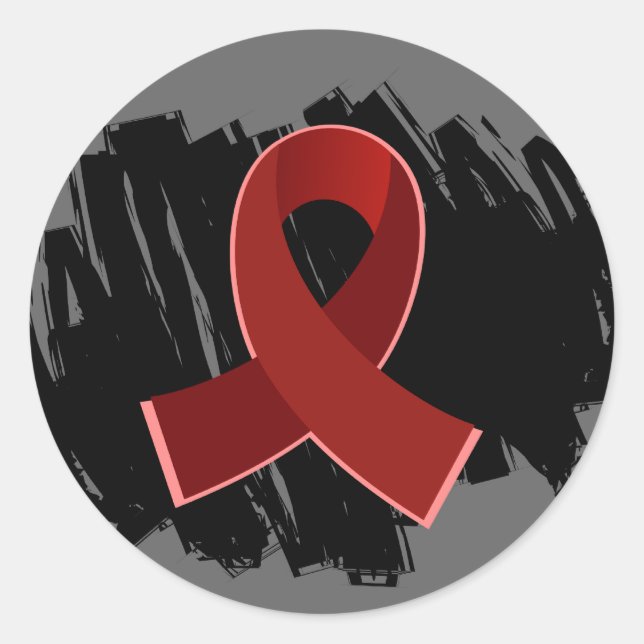 Multiples Myelom Burgundy Ribbon mit Scribble Runder Aufkleber (Vorderseite)