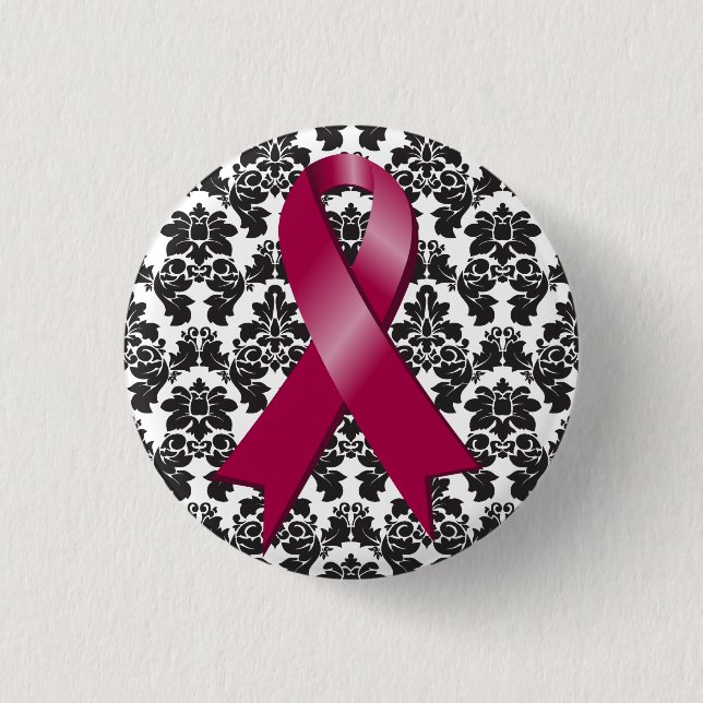 Multiples Myelom Damask Burgundy Ribbon Button (Vorderseite)