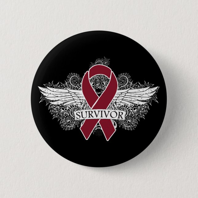 Multiples Myelom Winged SURVIVOR Ribbon Button (Vorderseite)