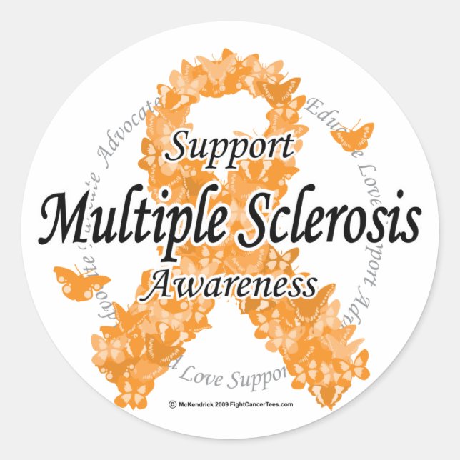 Multiples Sklerose-Ribbon aus Schmetterlingen Runder Aufkleber (Vorderseite)