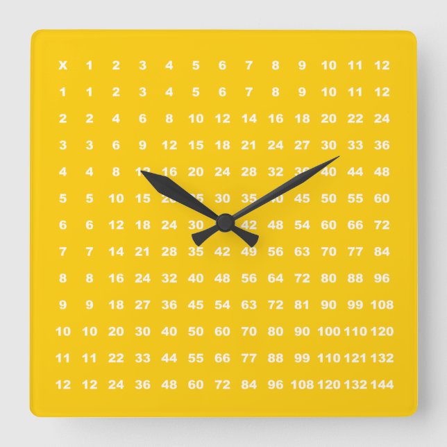 Multiplikationstabelle 12x12 Math Fun (Schwarzes G Quadratische Wanduhr (Vorderseite)