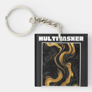 Multitasker Gold & Black Flüssig-Marmor-Abstrakt Schlüsselanhänger