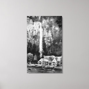 Multnomah Fälle und Häuschen-Fotografie Leinwanddruck