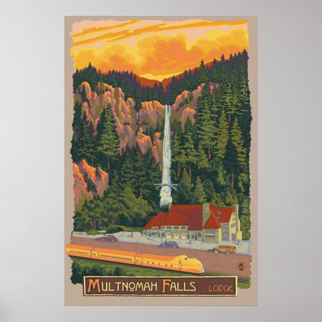 Multnomah Falls & Lodge, Oregon Affiche de voyage (Devant)