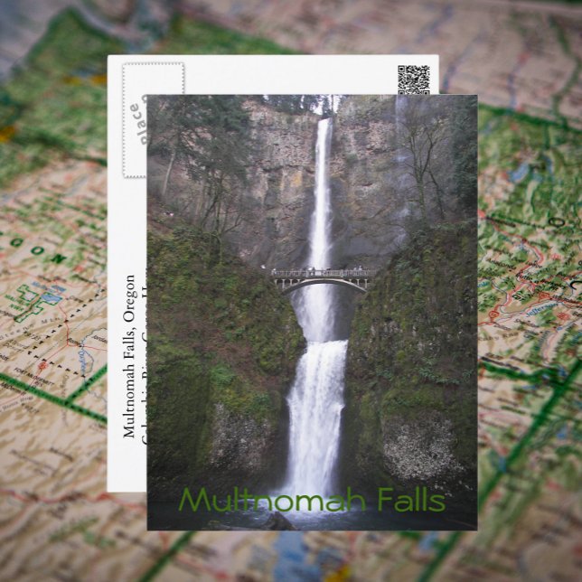 Multnomah Falls, Oregon Travel Foto Postkarte (In Situ Map)