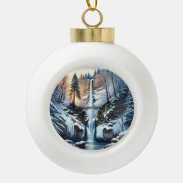 Multnomah Falls Snowy Christmas Tree Keramik Kugel-Ornament