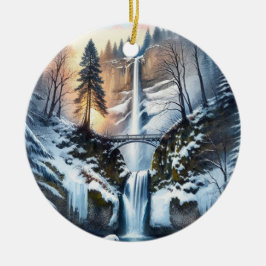 Multnomah Falls Snowy Christmas Tree Keramik Ornament