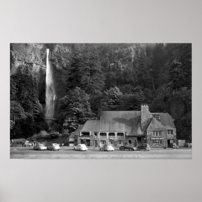 Multnomah Lodge and Falls Foto Poster (Vorne)