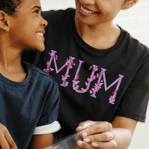 Mum Aquarellkunstorchid Text auf schwarz T-Shirt