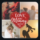 Mum Best Mother Birthday Instagram Fotovorlage Quadratischer Aufkleber<br><div class="desc">Liebe Sie "Mommy" Custom Foto Collage Herz Niedlich modernes Kissen für diese besondere Person, um sie lassen wissen, Sie Liebe sie. Mit einer 4-Foto-Collage-Vorlage, einem zentrierten aquamarinen Herz, das mit dem Text 'LIEBE YOU' Mommy und Name/s in eine beliebige Farbe geändert werden kann. Dieses Kissen ist das perfekte Geschenk für...</div>