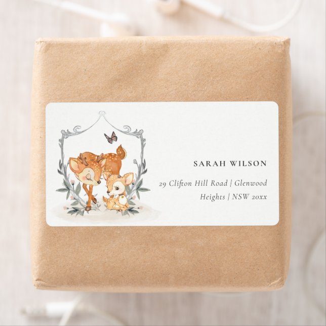 Mum Deer Fawn Floral Wappen Babydusche Anschrift (Insitu)