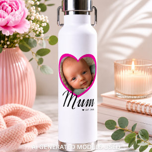 Mum hat Skript Pink Herz Foto Weiß eingerichtet Trinkflasche