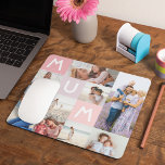 Mum Modern Photo Grid Collage Family Keepsake Pink Mousepad<br><div class="desc">Send a beautiful personalized mouse pad to your mum that she'll cherish forever. Special personalized photo collage mouse pad to display 9 of your own special family photos and memories. Our design features a modern 9 photo collage grid design with "Mum" letters displayed in the grid design.</div>