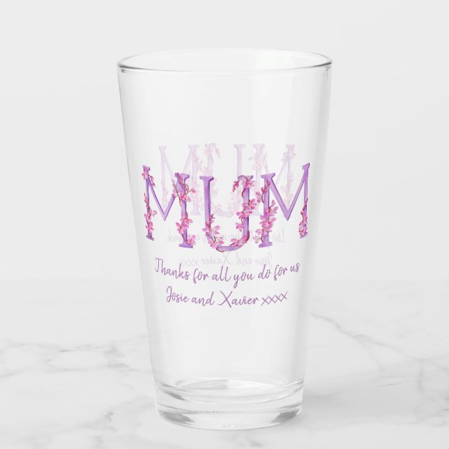 Mum pink orchid Blume Aquarellfarben benutzerdefin Glas (Rückseite)