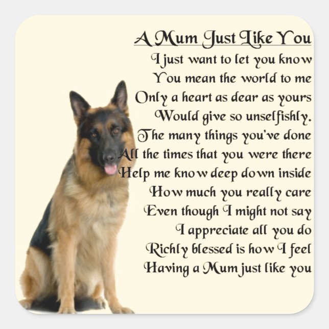 Mum Poem - German Shepherd Design Quadratischer Aufkleber (Vorderseite)