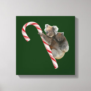 Mum und Joey Koala Candy Cane Weihnachten Leinwanddruck