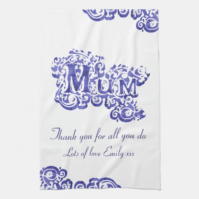 Mum we Liebe you blue & white Küchentücher (Vertikal)