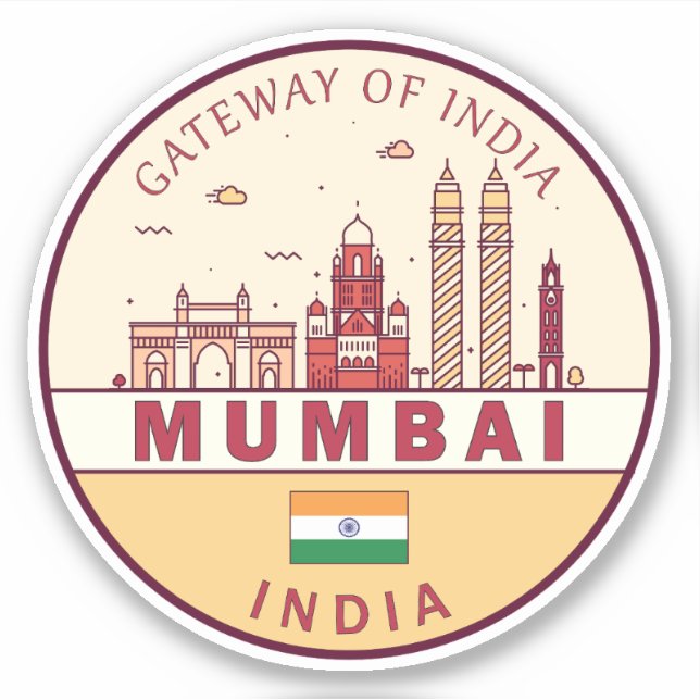 Mumbai India City Skyline Emblem Aufkleber (Vorderseite)