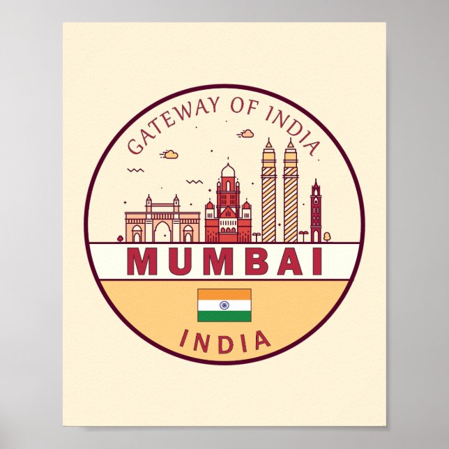 Mumbai India City Skyline Emblem Poster (Vorne)