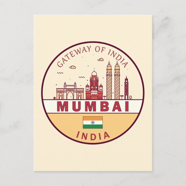 Mumbai India City Skyline Emblem Postkarte (Vorderseite)