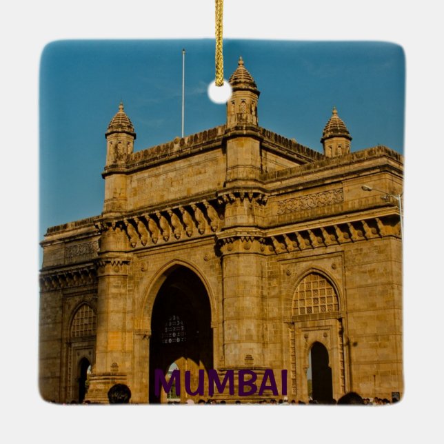 Mumbai India Custom Square Weihnachtsdekoration Keramikornament (Rückseite)