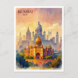 Mumbai India Watercolor Postcard | ReiseSouvenir Feiertagspostkarte