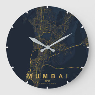 Mumbai Indien Stadtplan Minimal Große Wanduhr
